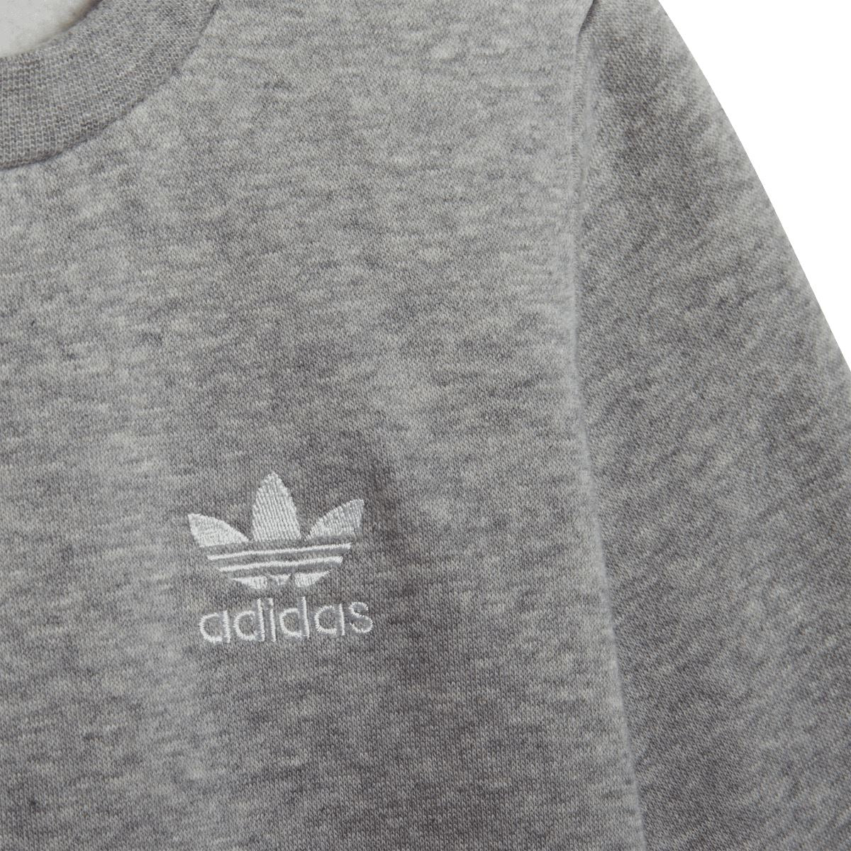 Grey infant sweatshirt chest adidas trefoil logo.