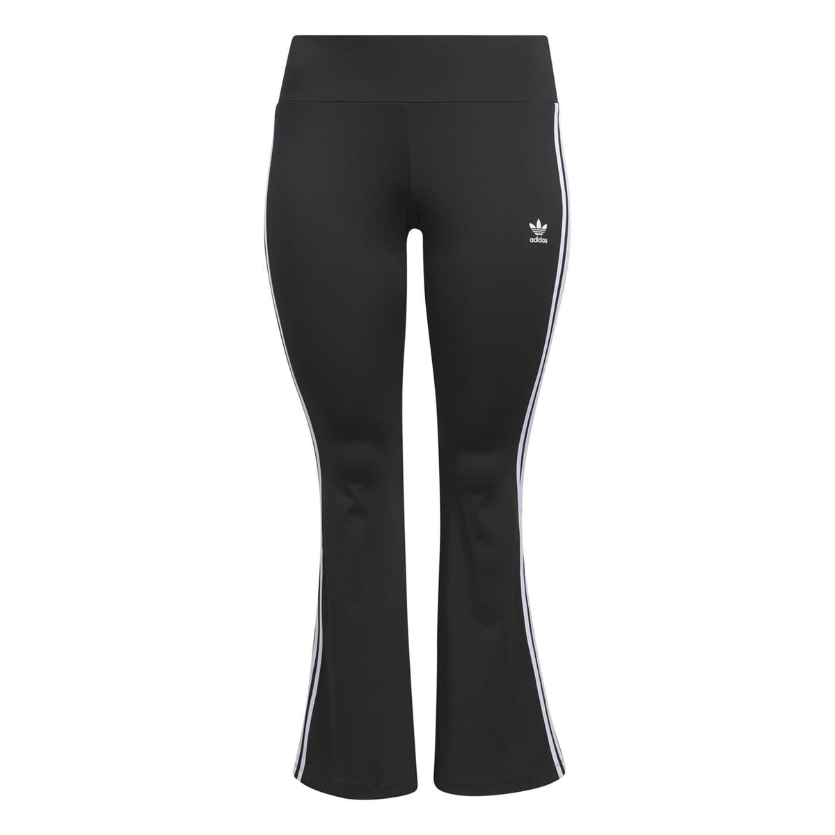 adidas Originals flared leggings for fitness and gym wear, black with subtle logo details, stretchy and comfortable for active workouts