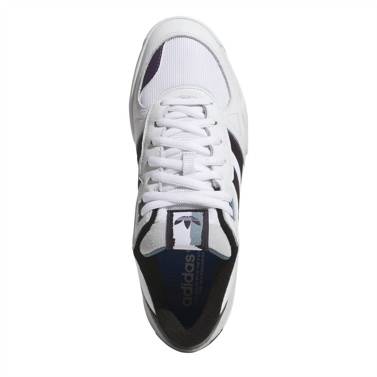 White low-top trainers with patterned tongue and lace-up closure