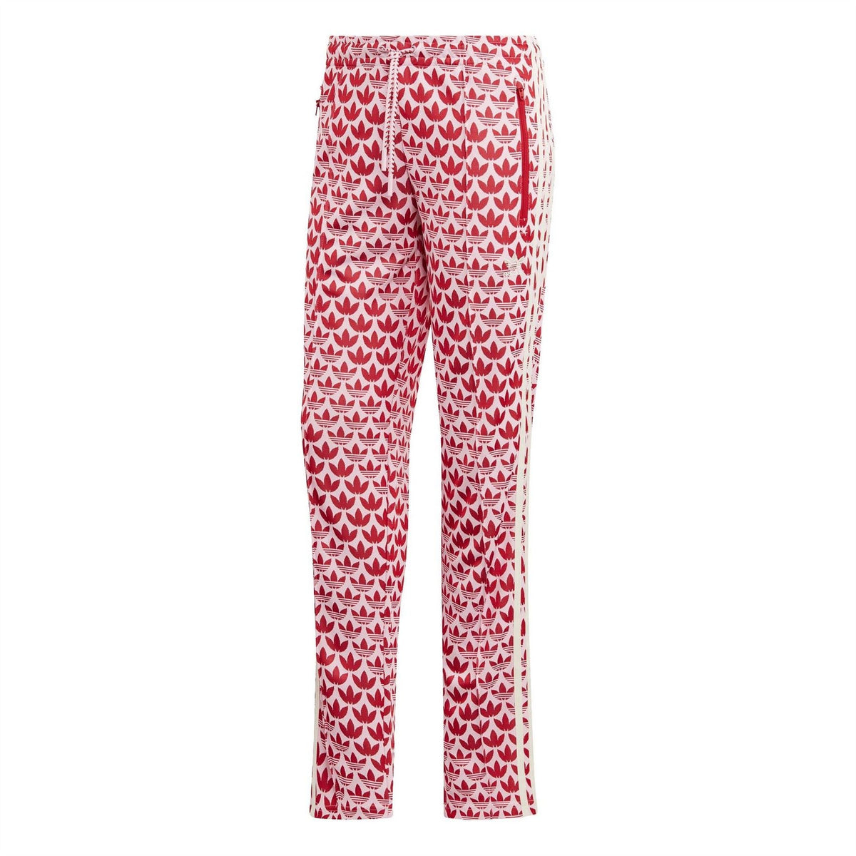 adidas Originals track pants with all-over red logo print, tapered legs