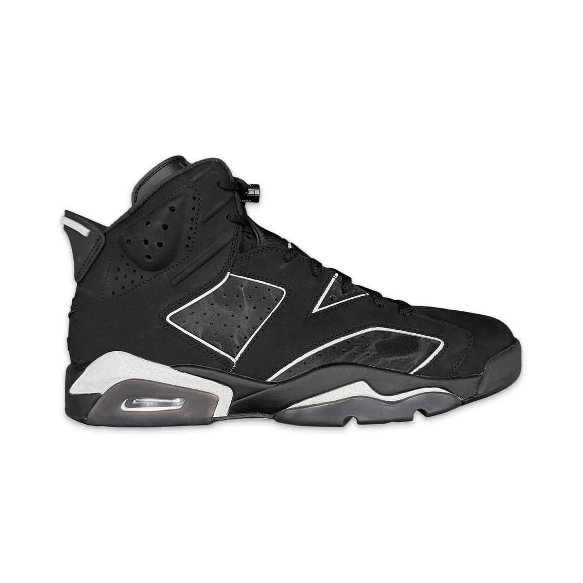 Air Jordan 6 Retro sneakers, black leather with white trim and lace-up high-top design