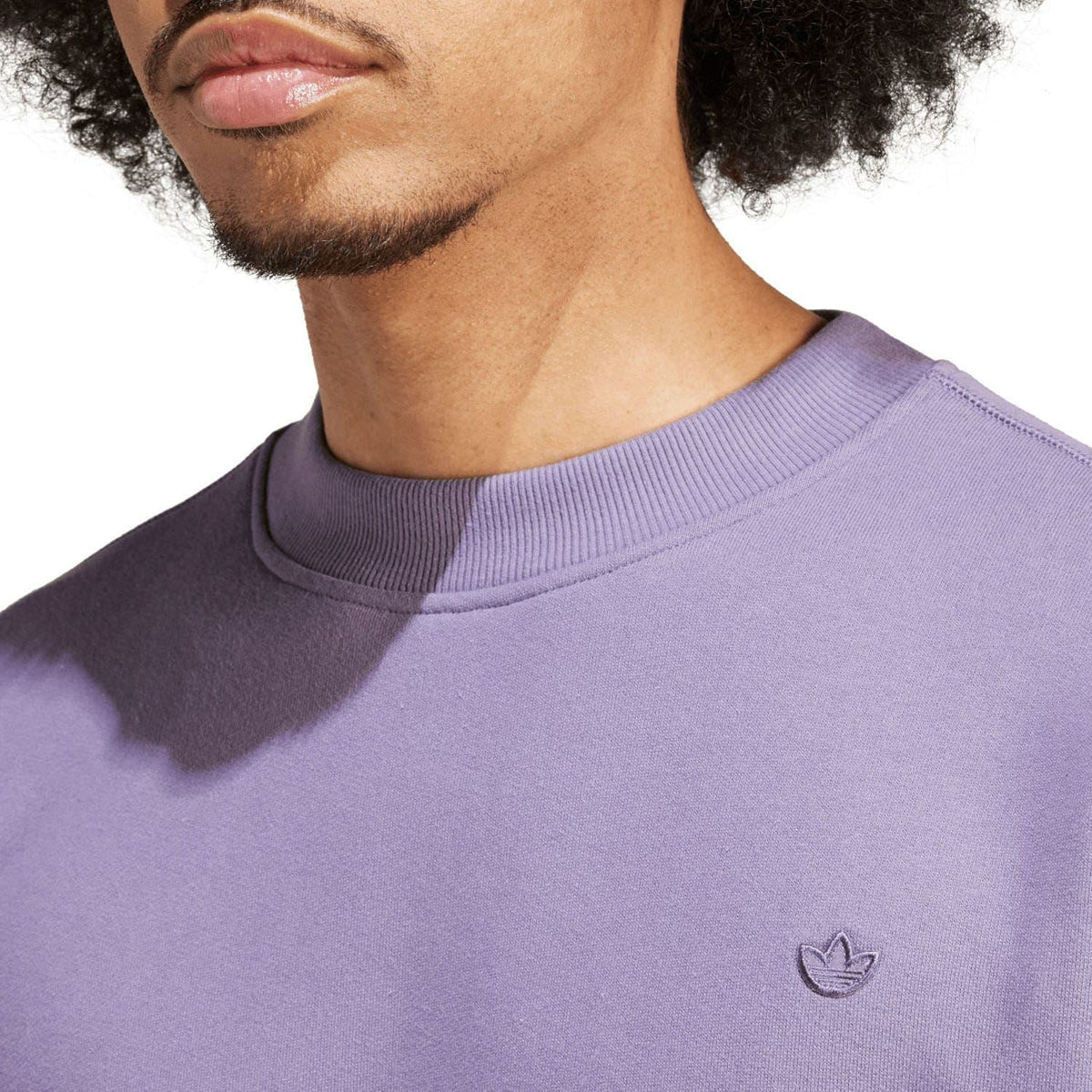 adidas Originals violet crewneck sweatshirt with ribbed neck and trefoil chest logo