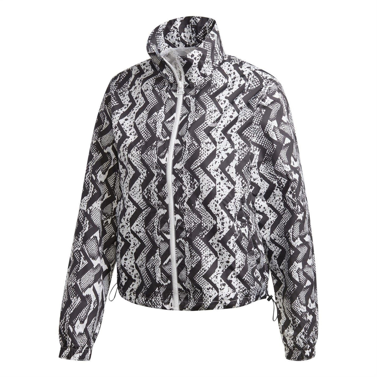 adidas Originals hooded athletic top with allover zigzag print, zip front, high neck