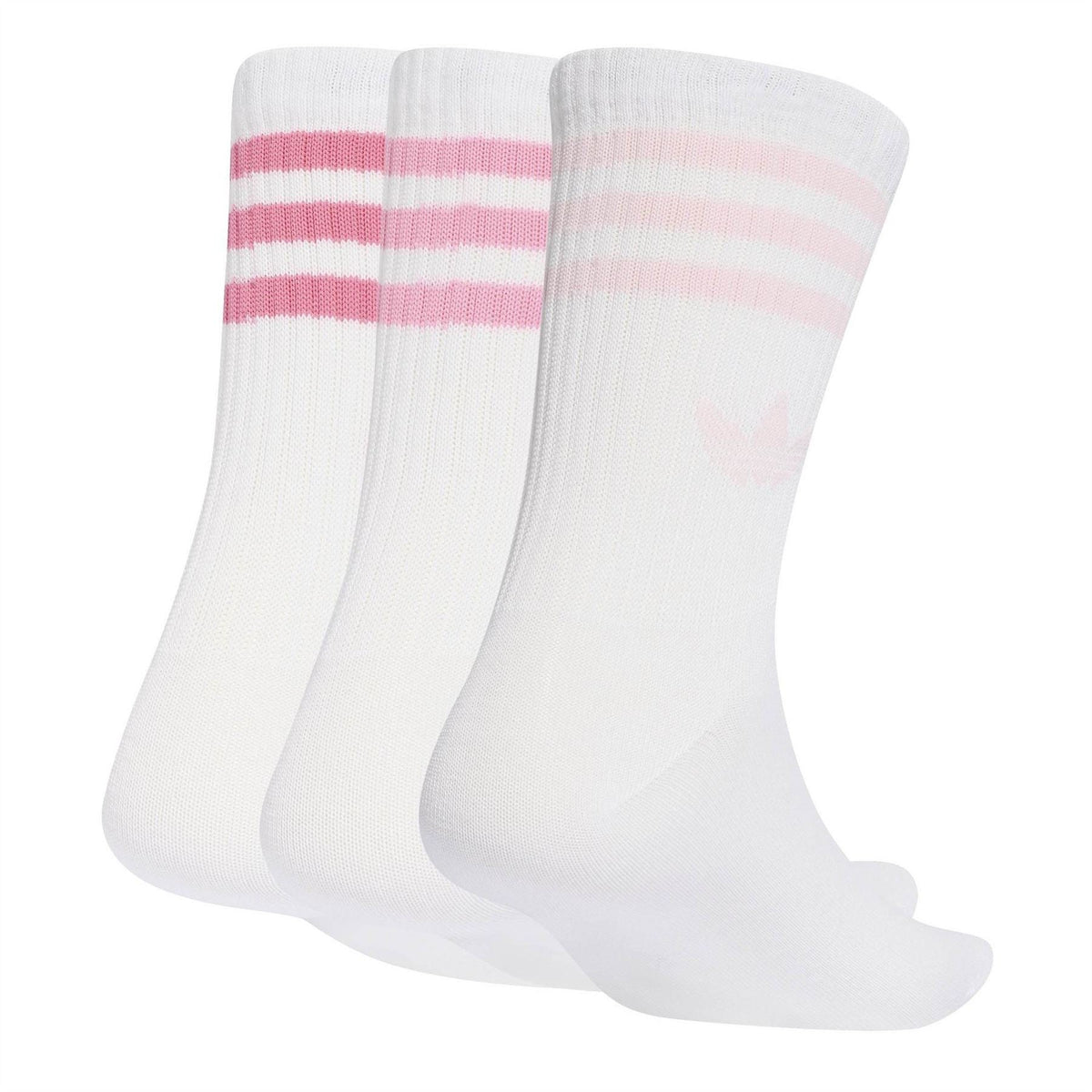 3-pack crew socks, white with pink striped tops and adidas logo patches