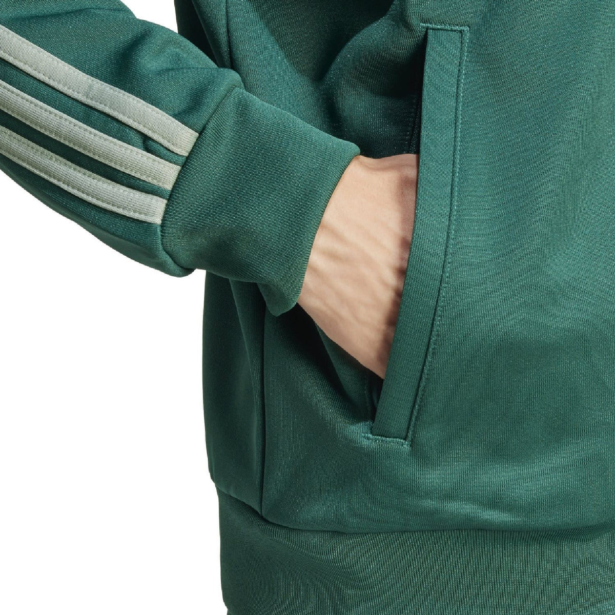 adidas Originals First Track Top in tracksuit, navy with white stripes, featuring a zip-up front and ribbed cuffs