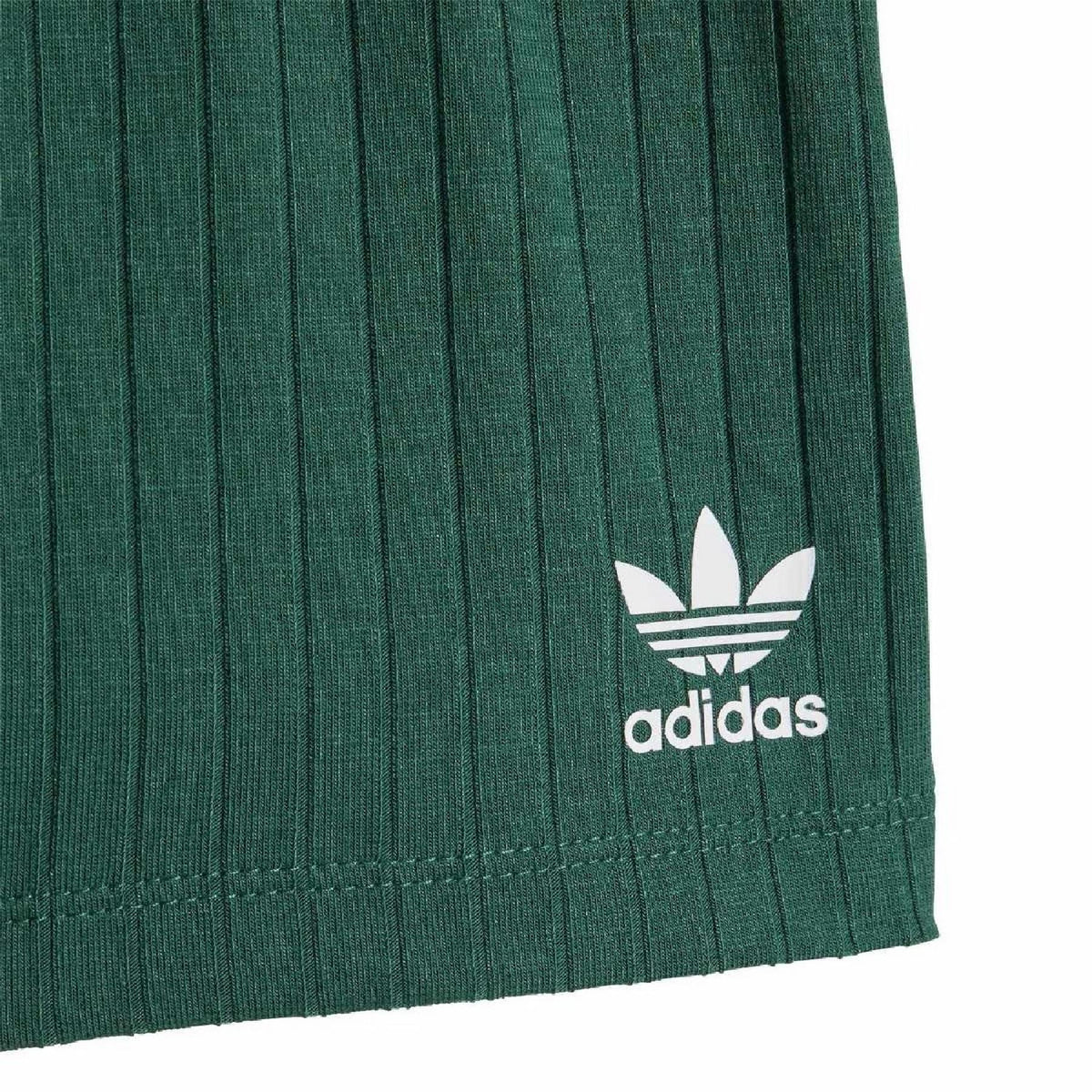 Green adidas trefoil logo on ribbed shorts with stitched leg hem