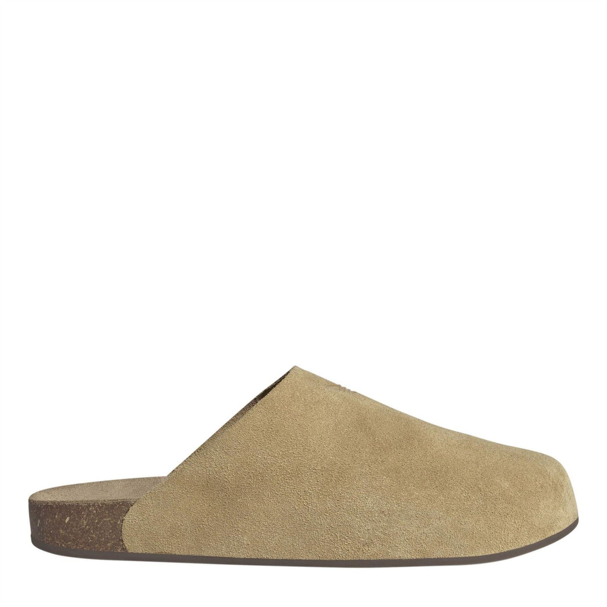 adidas Originals two-tone closed-toe mules, beige suede upper with dark heel