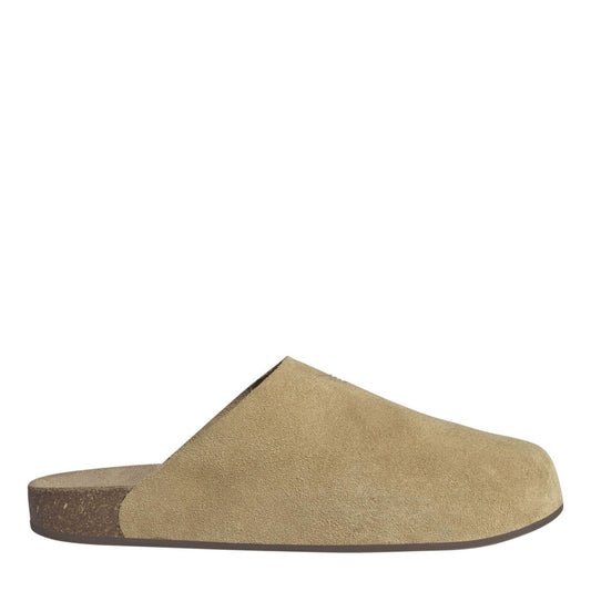 adidas Originals two-tone closed-toe mules, beige suede upper with dark heel