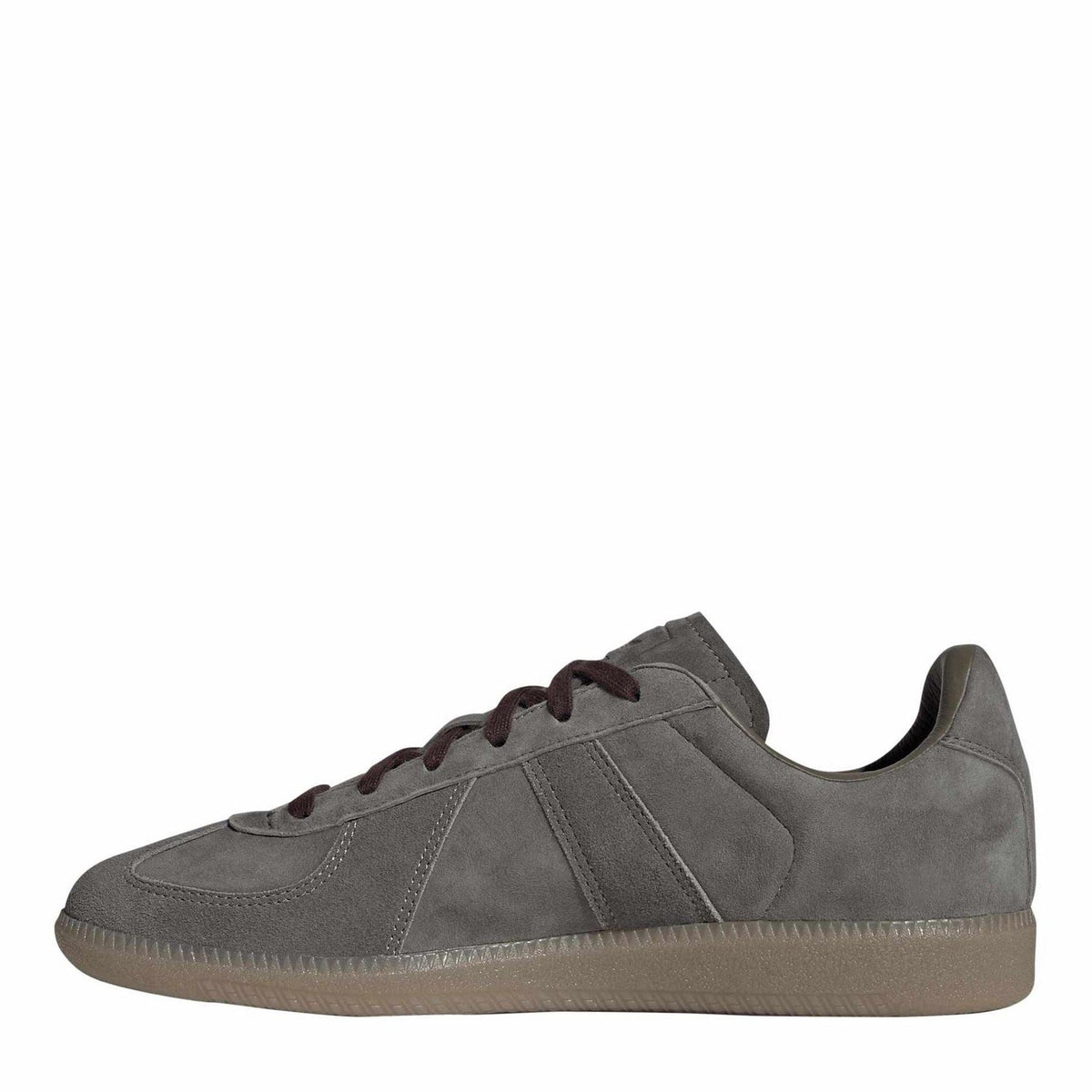 Charcoal gray adidas sneakers with lace-up front and textured gum sole