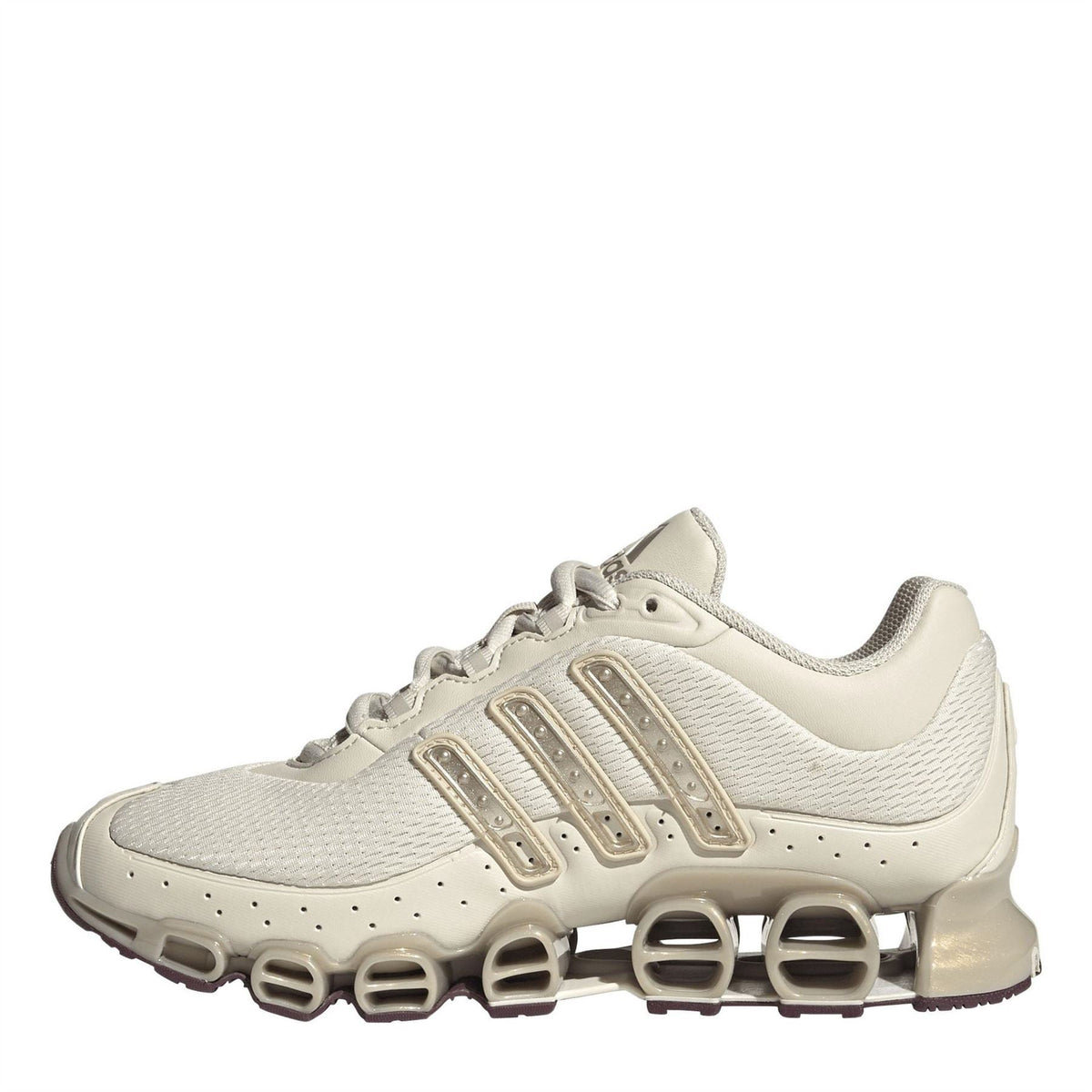 Women's light cream lace-up adidas Originals Megaride sneaker with metallic gold details