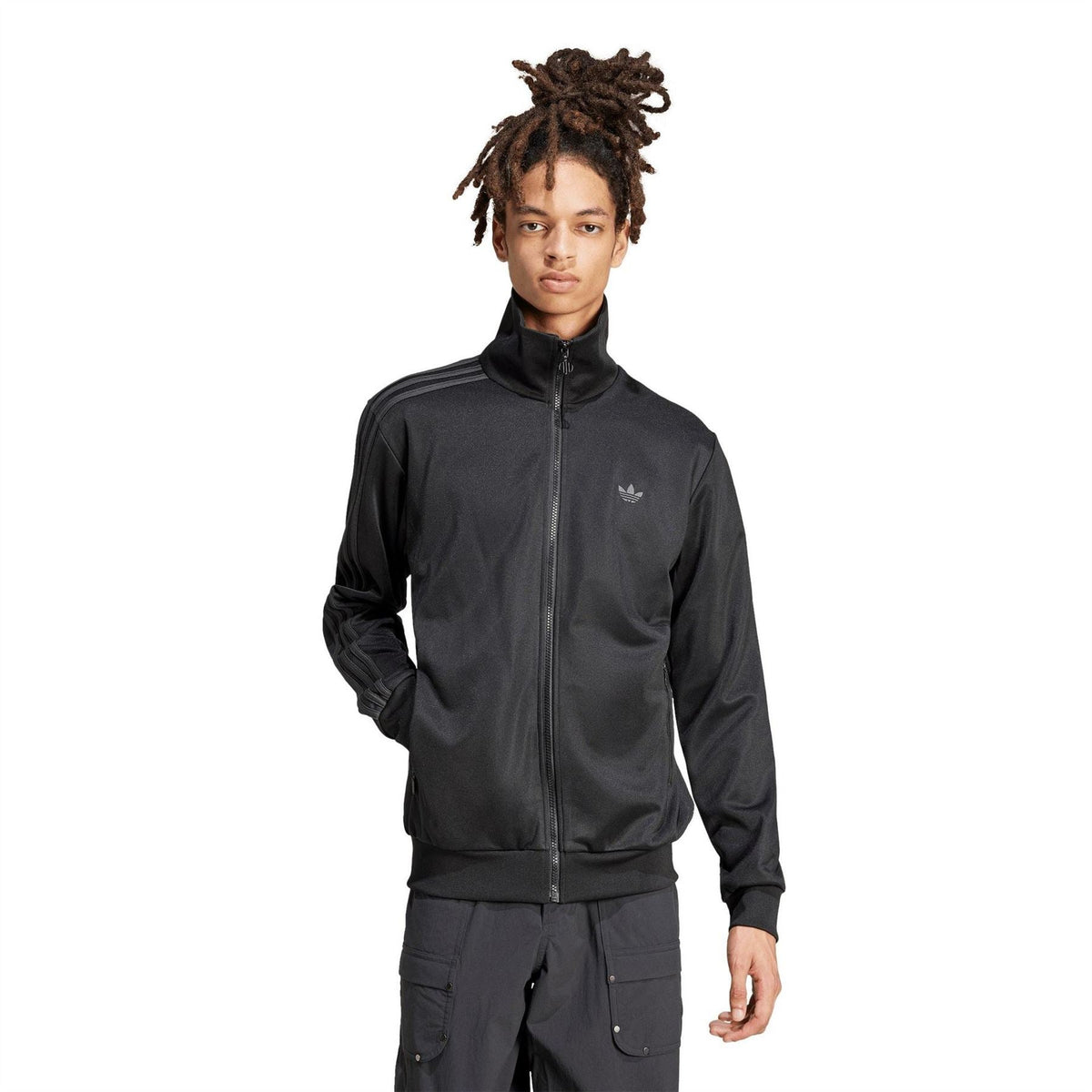 adidas Originals BB TT tracksuit in black, featuring a zip-up jacket and matching pants, displayed on a hanger.