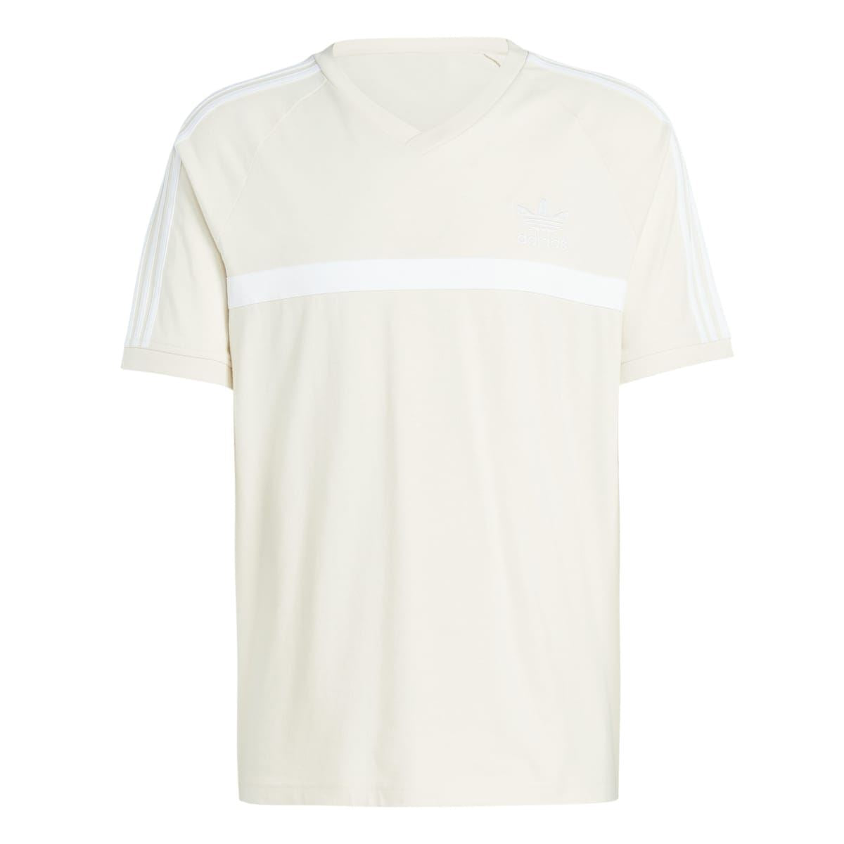 Off-white adidas Originals panel T-shirt with wide chest stripe and V-neck