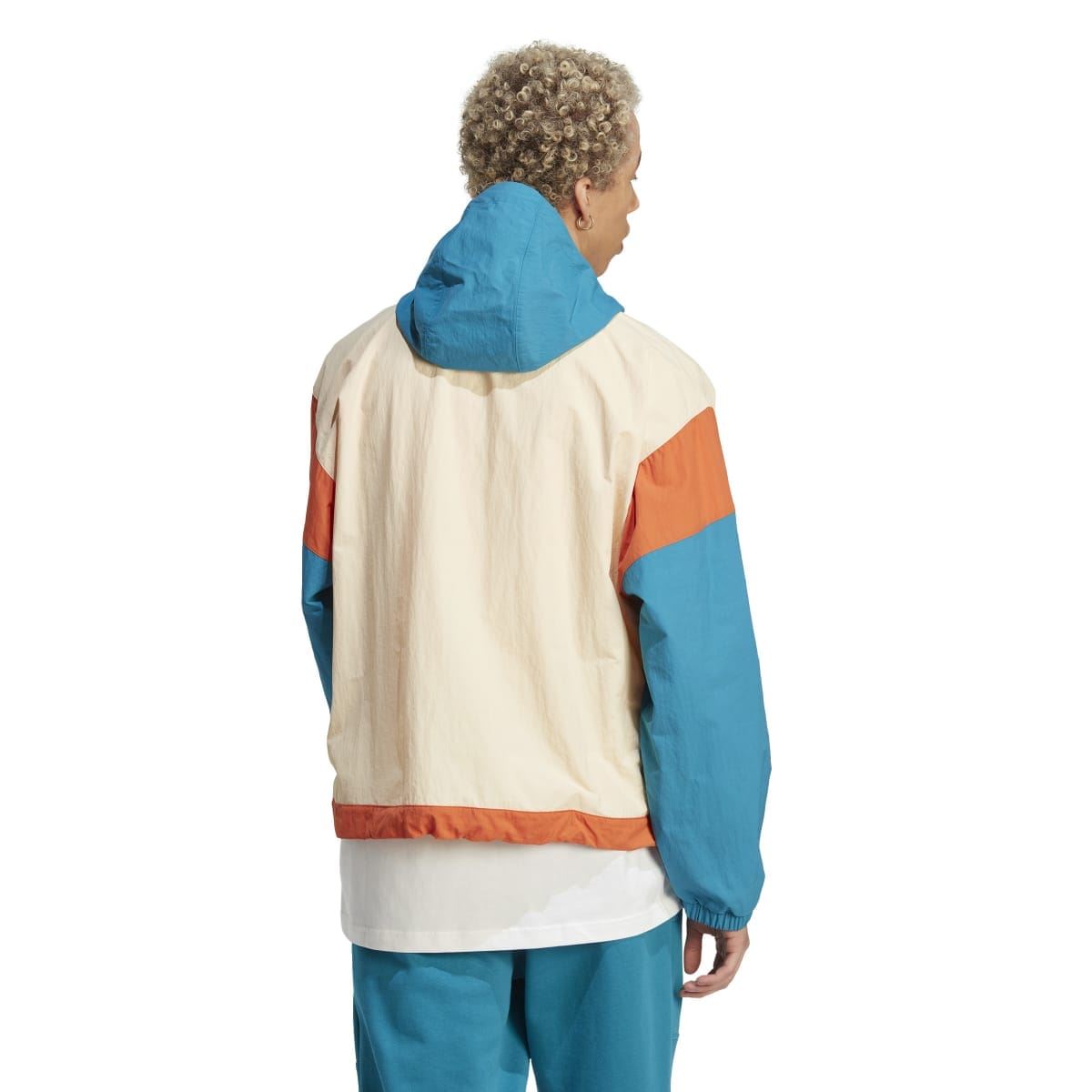 adidas Originals windbreaker jacket, back view with hood and color-block panels