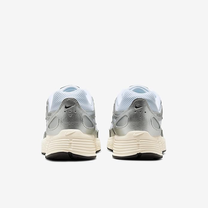 Nike P-6000 sneaker rear view with light blue heel tabs and cream midsole