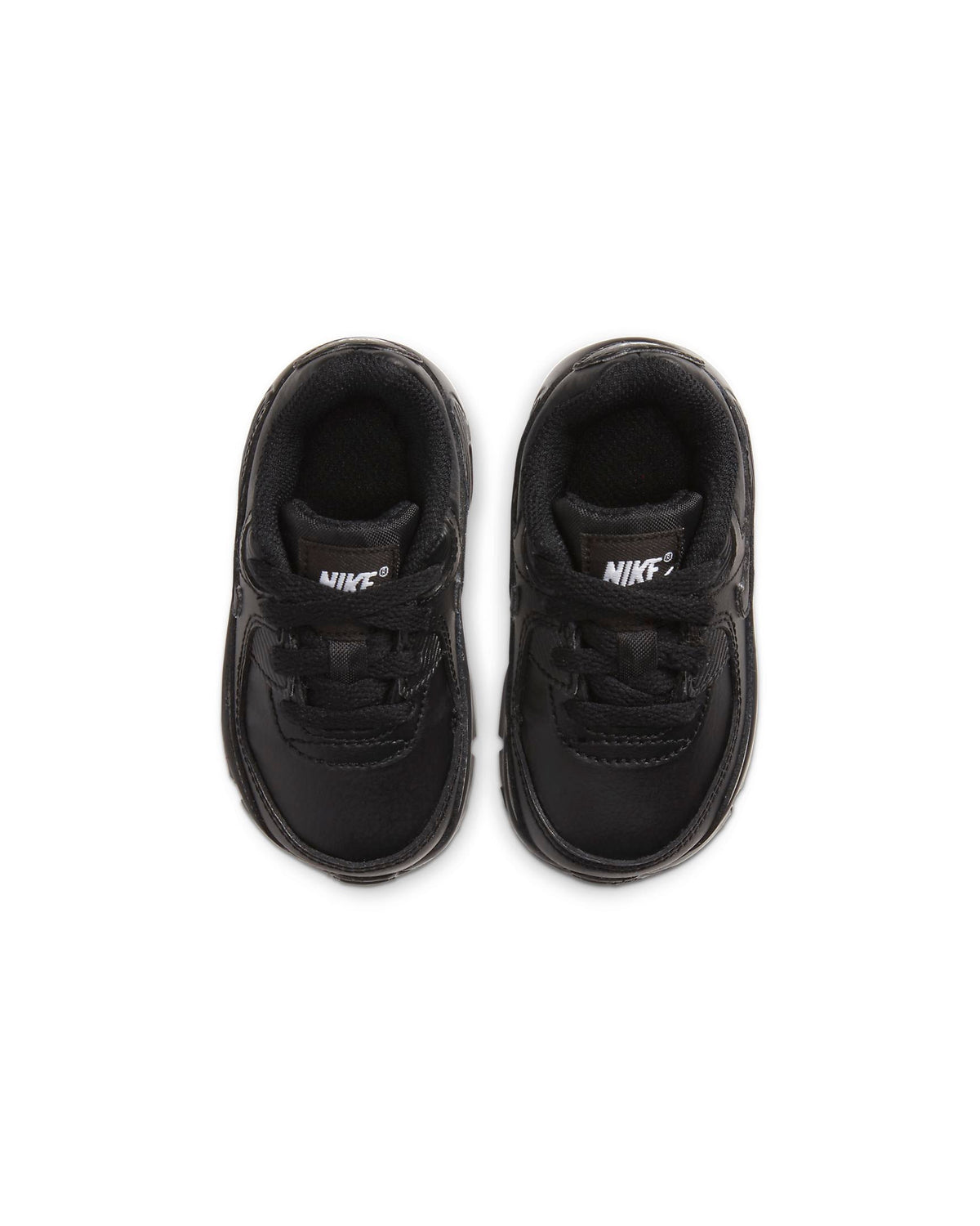 Kids' black lace-up sneakers with Nike logo on tongue, front view