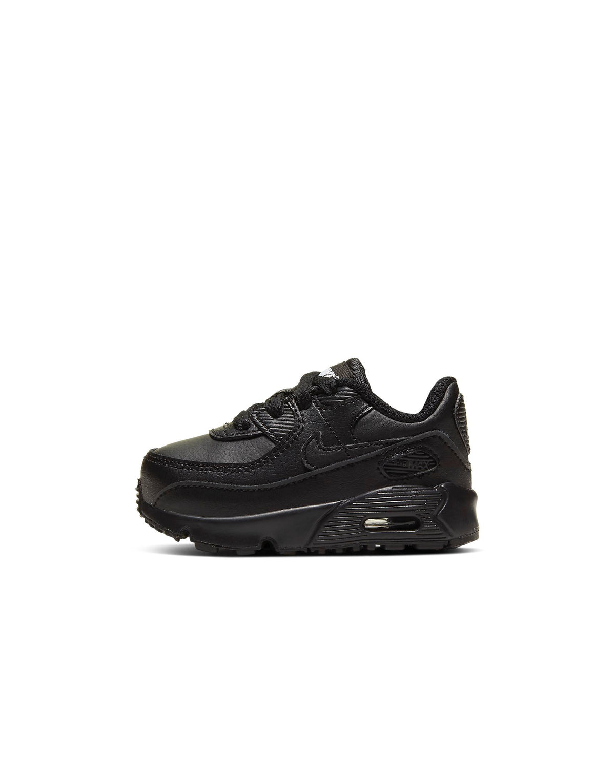 Kids' black Nike Air Max 90 sneaker with lace-up and visible Air window