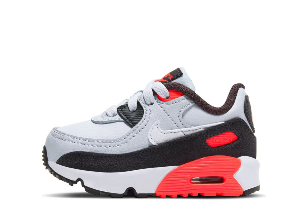 Toddler Nike Air Max 90 LTR sneakers, light grey and white with red accents and black sole