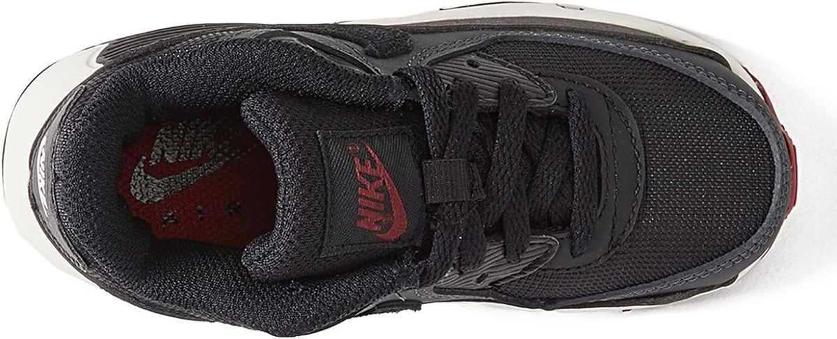Toddler Nike Air Max 90 LTR shoe interior view, black lining and lace area