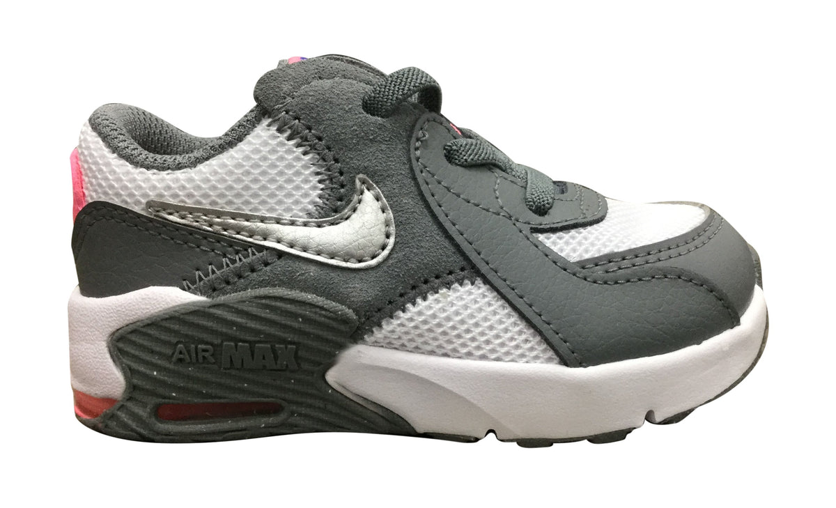 Smoke grey toddler Nike Air Max Excee low-top sneakers with white laces and silver swoosh