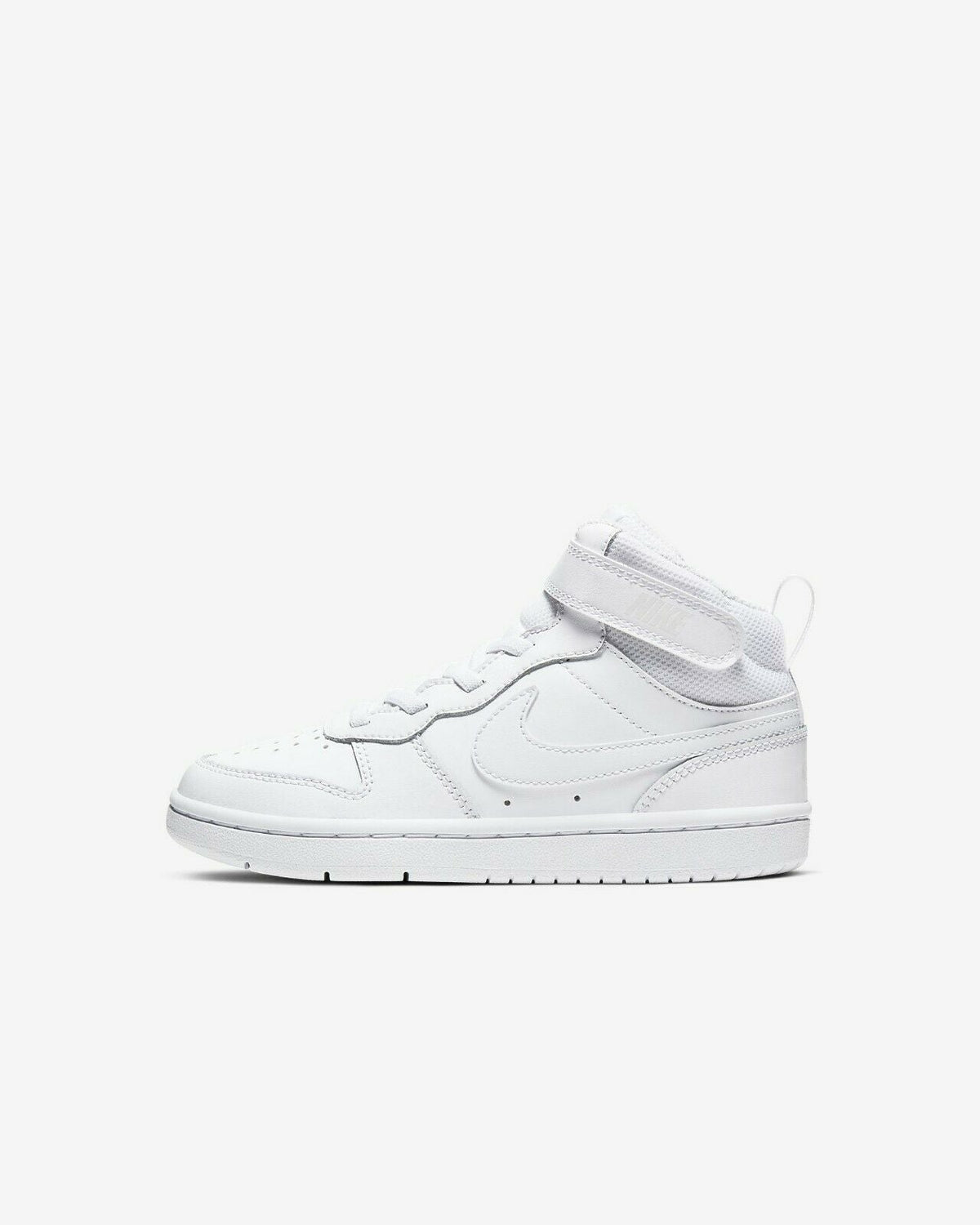 Nike kids' mid-top sneakers, white lace-up, padded collar, Swoosh design