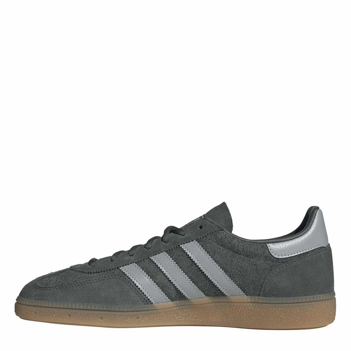 adidas Handball Spezial trainers, dark grey suede lace-up with white heel accents and gum sole
