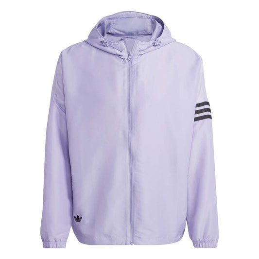 Lilac hooded windbreaker jacket with full zip front and stand collar