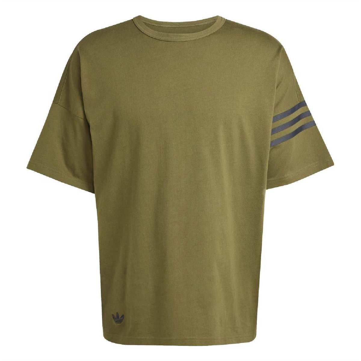 Focus olive crew-neck drop-shoulder T-shirt with adidas side stripes
