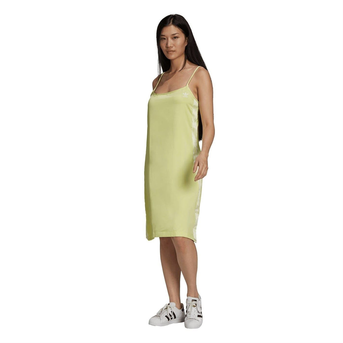 Pulse yellow square-neck midi slip dress with thin straps, midi length