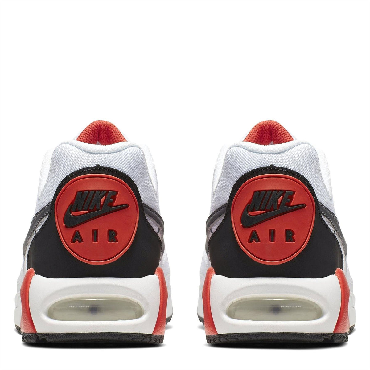 White Nike Air Max Ivo trainers showing heel, Nike Air badge and red heel details
