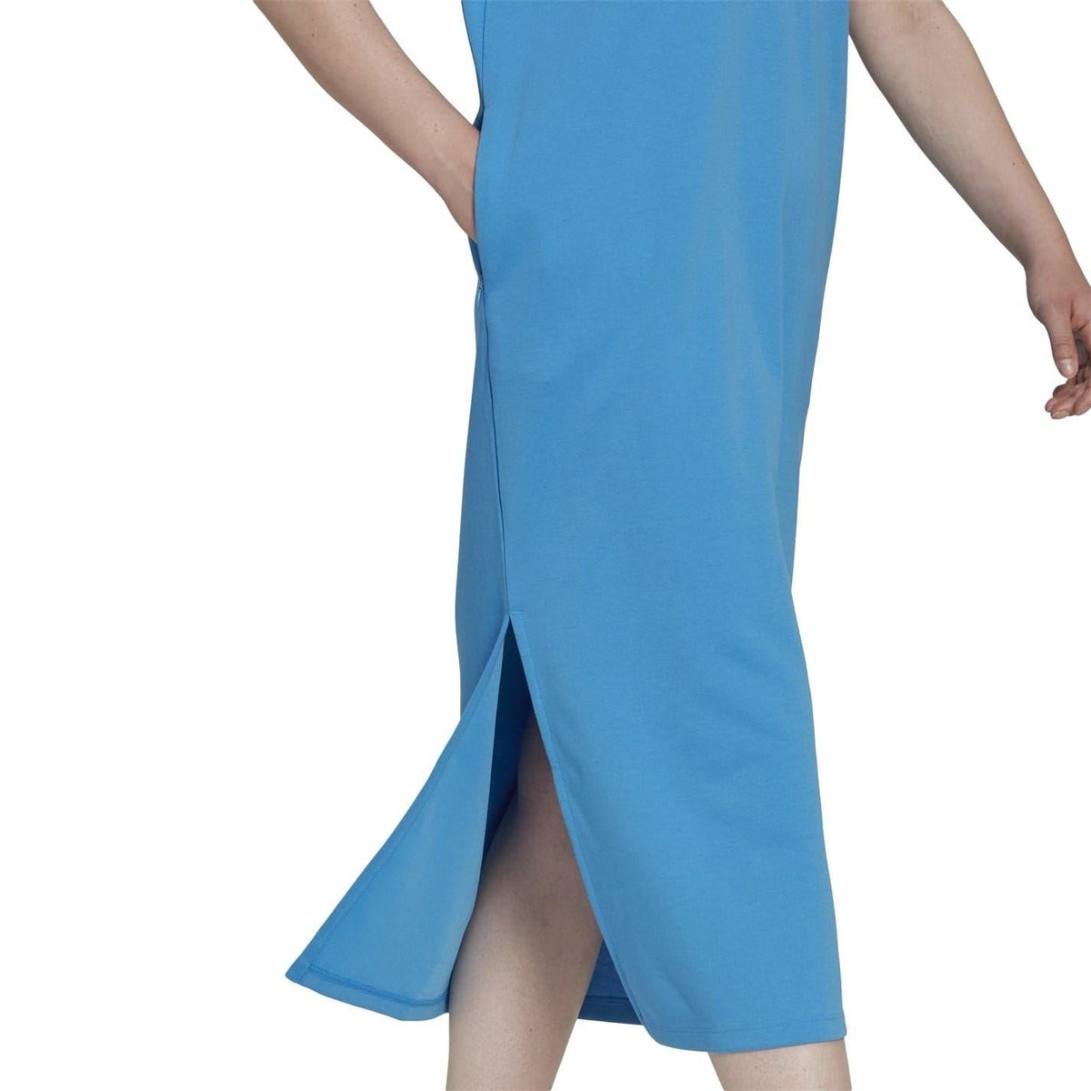 adidas Originals maternity polo midi dress hem, blue with long front slit