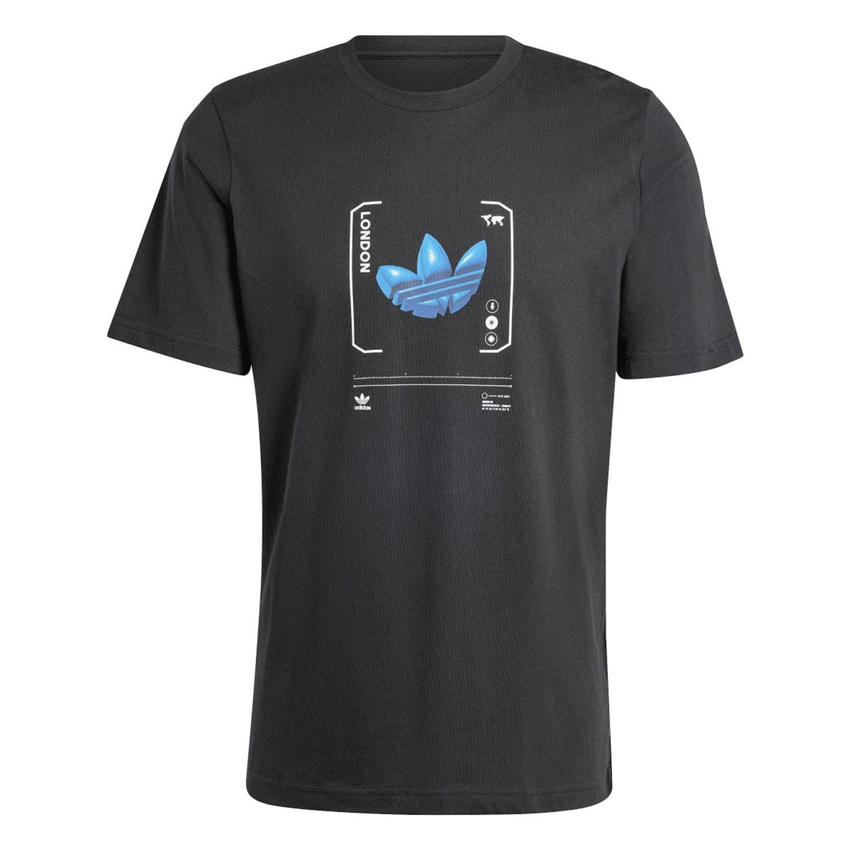 Men's black adidas Originals T-shirt with large blue graphic front