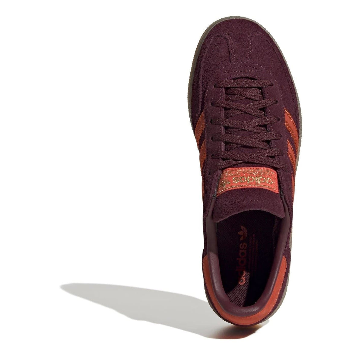 Women’s suede low-top sneakers, burgundy lace-up front with orange label