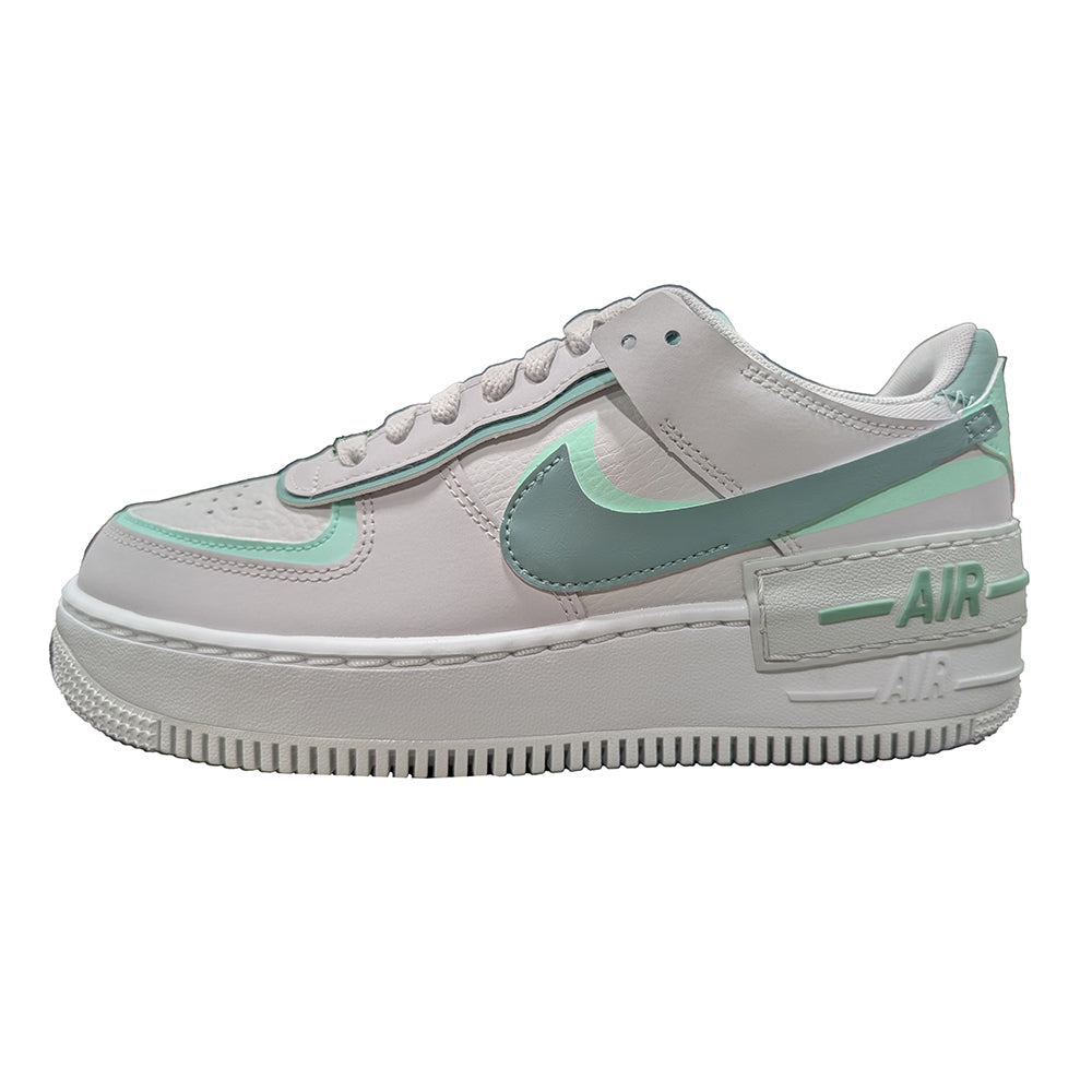 Nike AF1 Shadow sneaker in vast grey with mint swoosh and 'Air' heel detail
