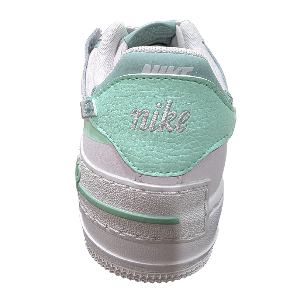 Nike AF1 Shadow heel view in vast grey with cannon mint Nike label