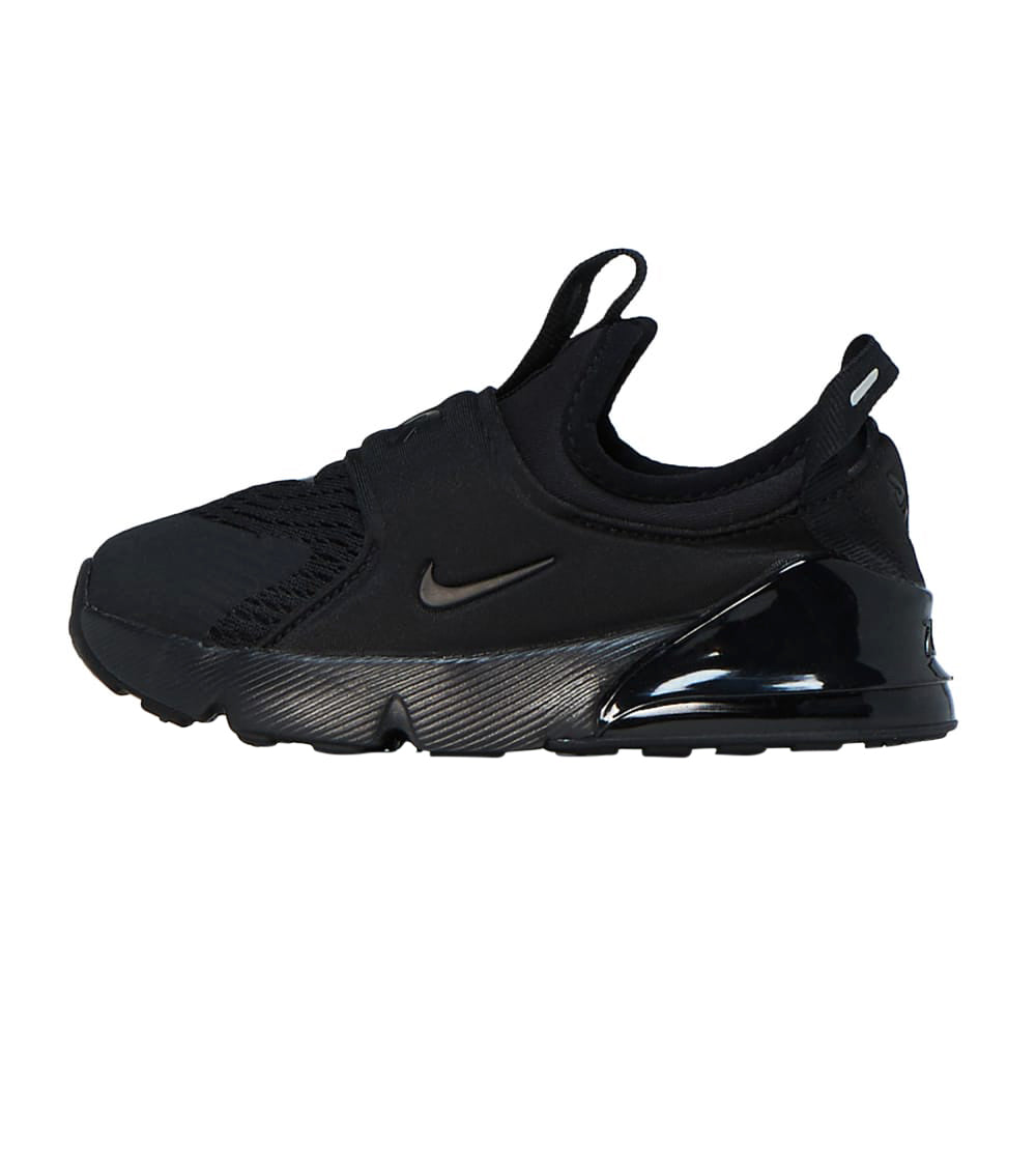 Toddler Nike Air Max 270 Extreme sneakers, black with swoosh and visible air unit