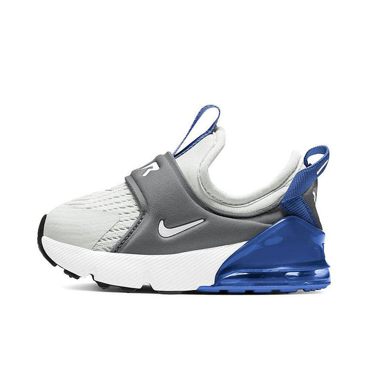 Toddler Nike Air Max 270 Extreme sneakers in grey, white and blue with lace-up.