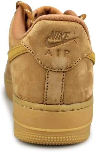Nike Air Force 1 heel with tan suede upper and 'NIKE AIR' logo; gum outsole
