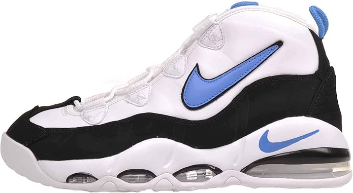 Men's Nike Air Max Uptempo '95 sneaker, white, black, and blue with side swoosh