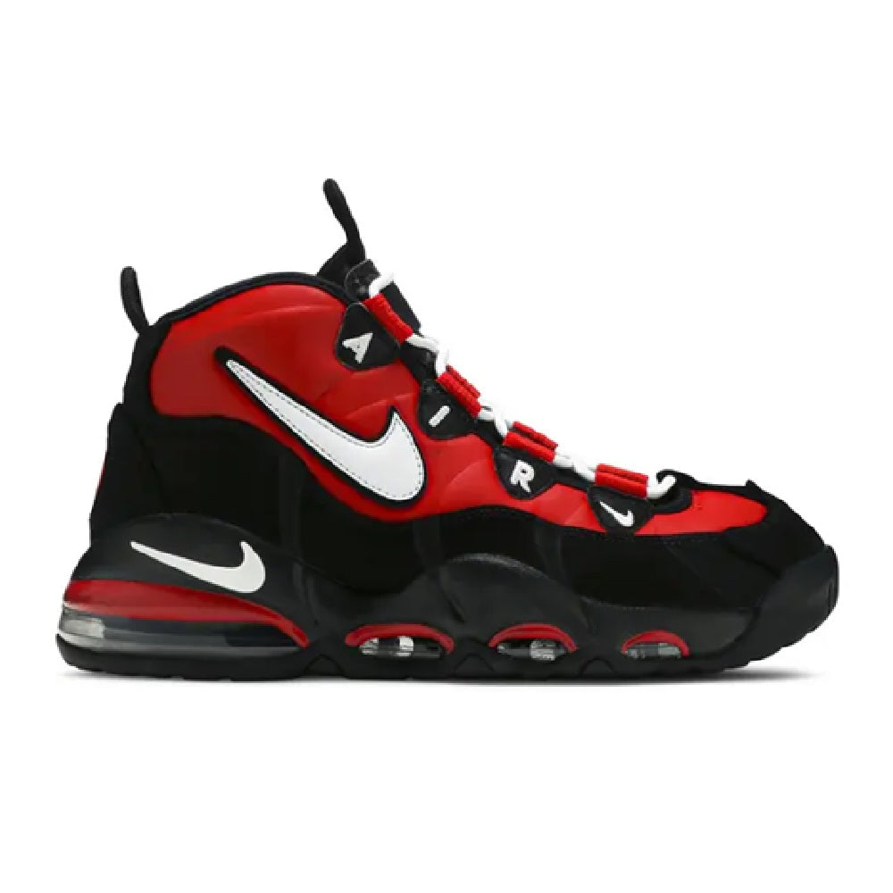 Nike Air Max Uptempo high-top sneakers in red and black with white swoosh and laces