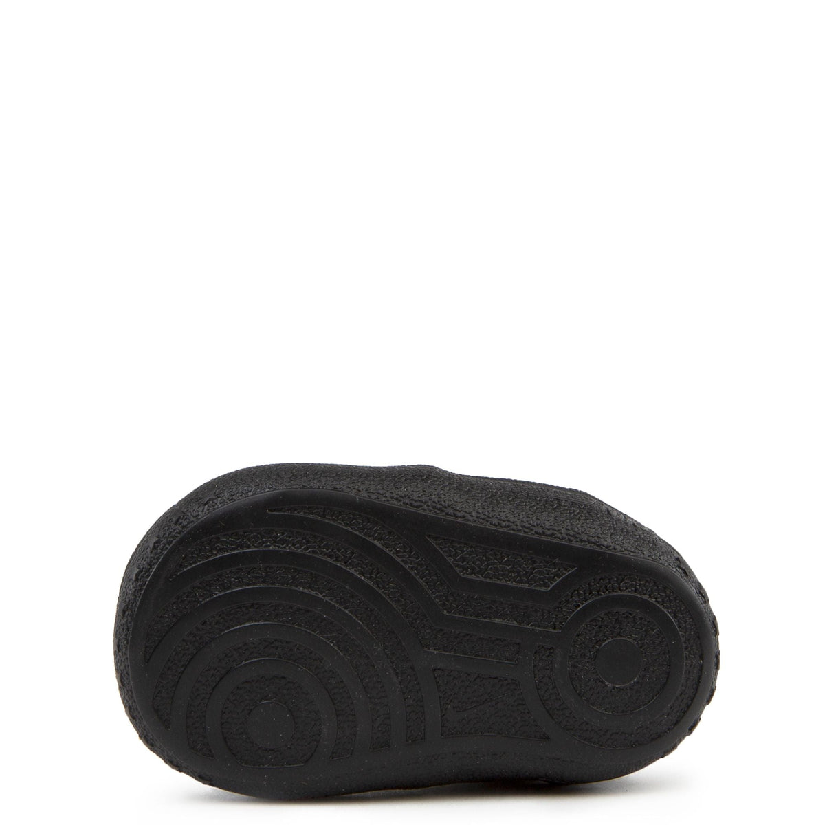Infant Nike Force 1 crib shoe outsole, black textured rubber tread underside