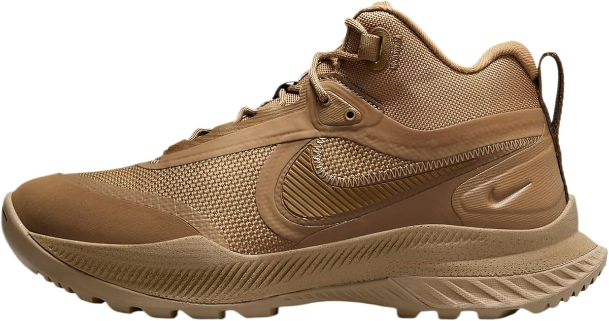 Men's Nike trail boot sneaker, tan mesh upper with lace-up and Swoosh side logo