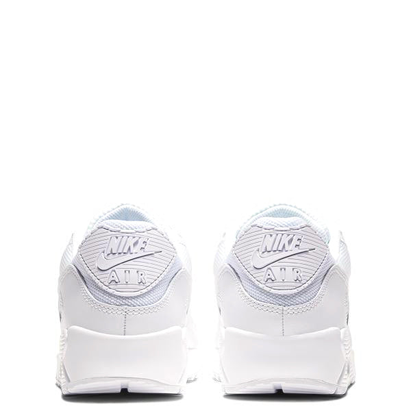 Men's Nike Air Max 90 white sneakers, heel view with Nike Air branding