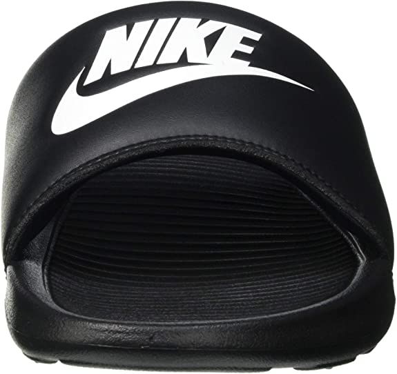 Nike slide sandal upper in black with white Nike logo on strap