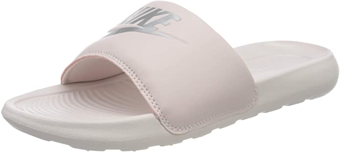 Women's Nike slide sandals in barely rose with metallic silver Swoosh
