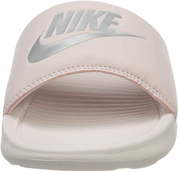 Women's Nike slide sandals in barely rose with metallic silver Nike Swoosh