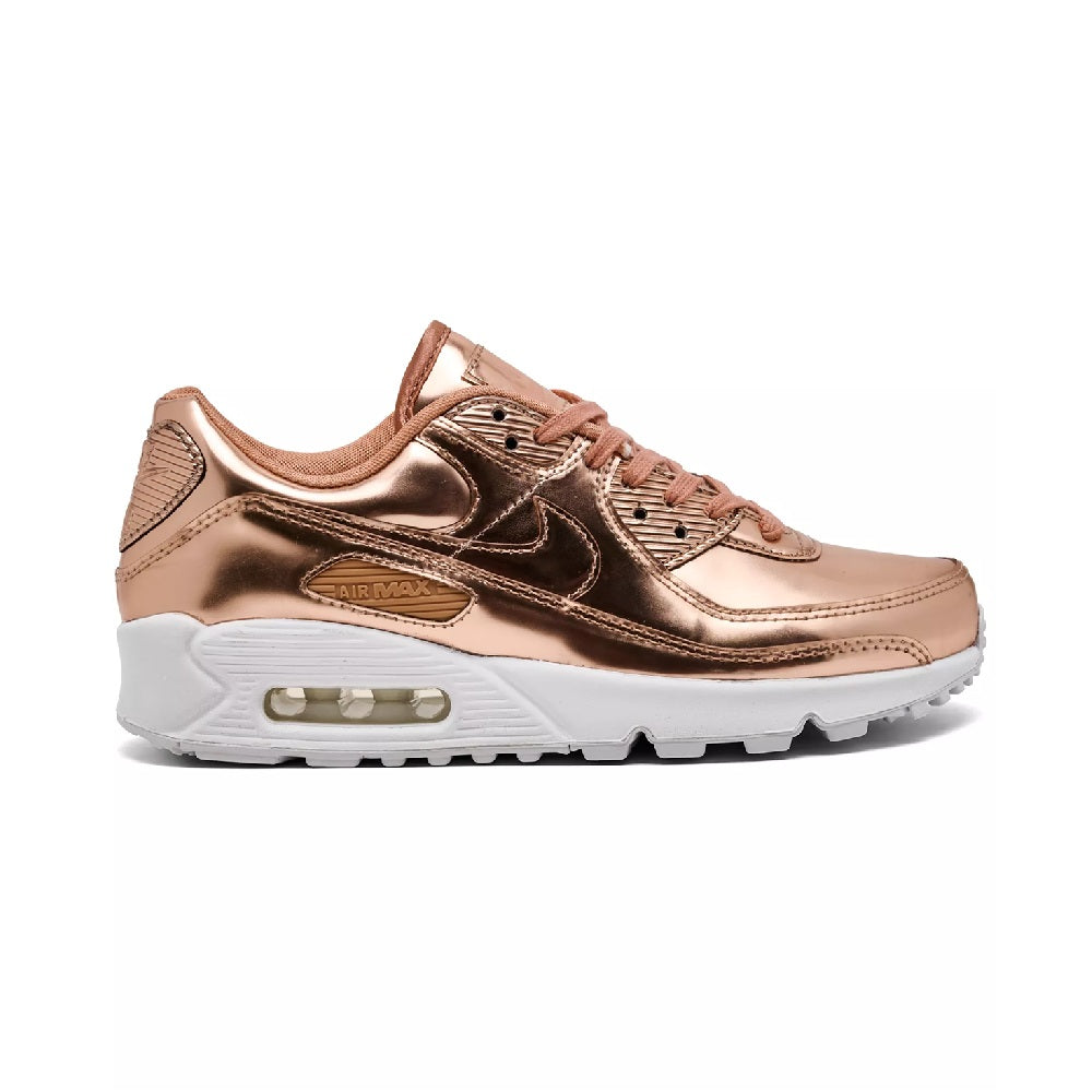 Rose gold Nike Air Max 90 SP sneakers, side profile with visible Air unit