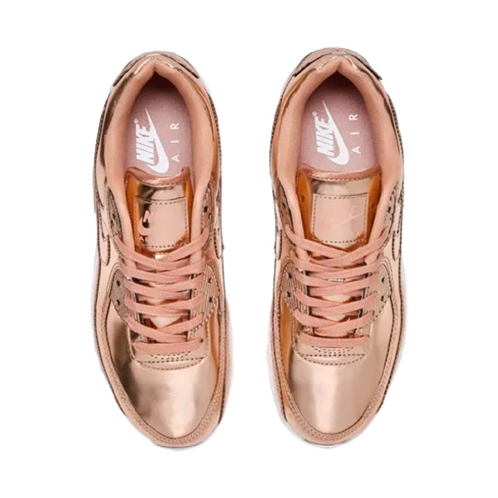 Rose gold Nike Air Max 90 SP sneakers, tongue and inner collar shown