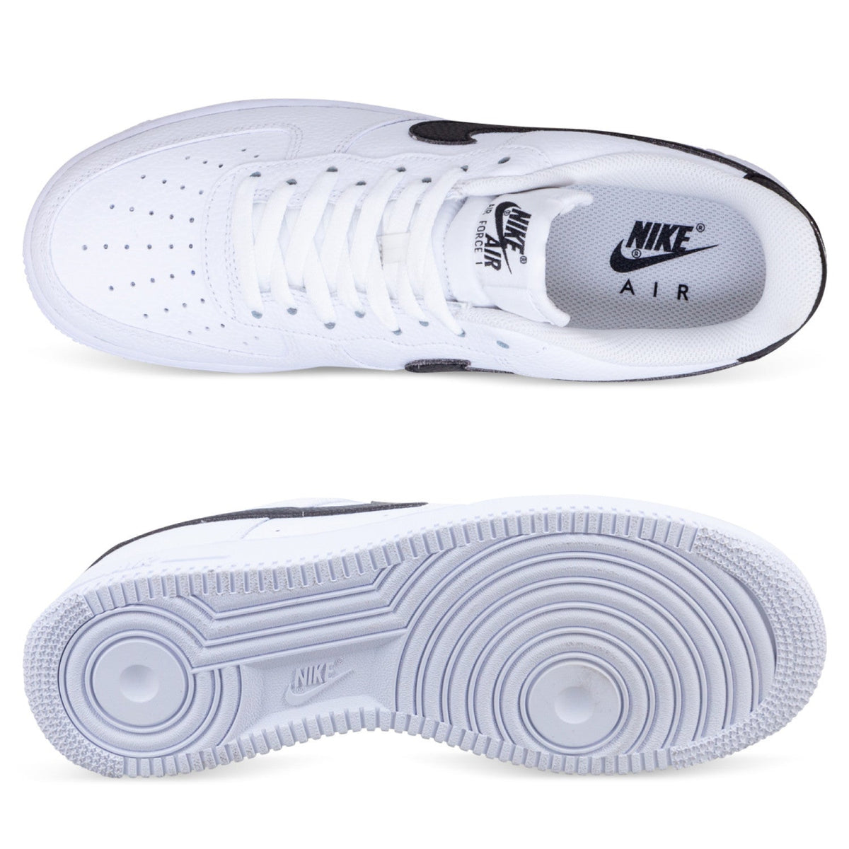 Pair of low-top sneakers: white upper with black accents and light rubber outsole