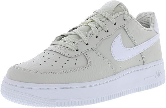 Big kids Nike Air Force 1 low-top sneaker, light bone upper with white Swoosh