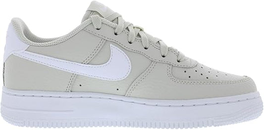 Big kids Nike Air Force 1 low-top sneaker in light bone with white Swoosh and laces